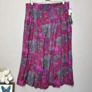 Vintage Synari Skirt Womens Size 20 Floral Print Midi Pleated Pockets NOS Tags